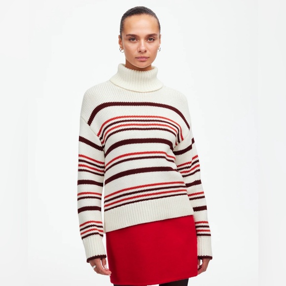 MADEWELL RIBBED COTTON STRIPED TURTLENECK SWEATER XL - Picture 1 of 7